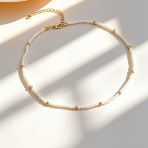 White and Gold Beaded Necklace